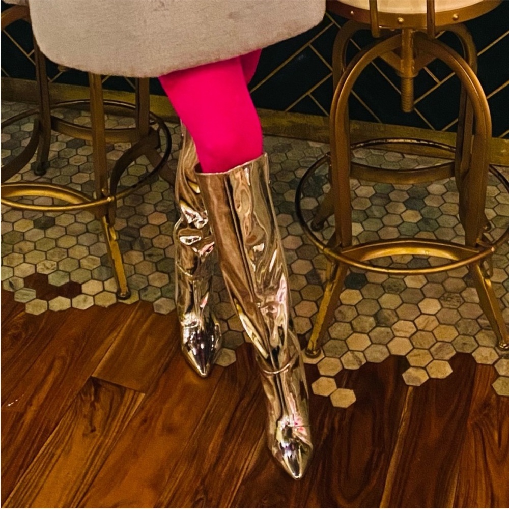 Fabulous fabulous silver metallic mirror over knee kitten heel  walkable boots - Picture 8 of 9